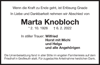 Traueranzeige von Marta Knobloch von Der Bote