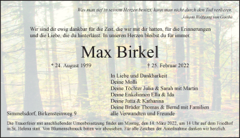 Traueranzeige von Max Birkel von Pegnitz-Zeitung