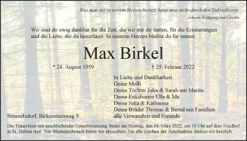 Traueranzeige von Max Birkel von Pegnitz-Zeitung