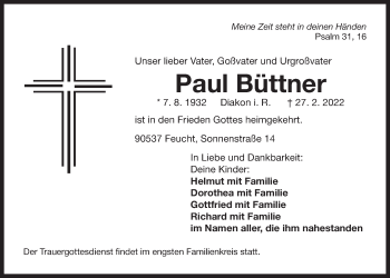 Traueranzeige von Paul Büttner von Der Bote