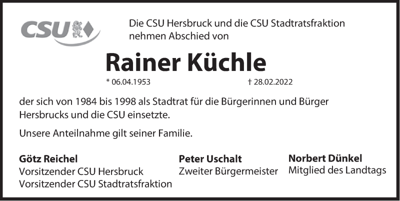  Traueranzeige für Rainer Küchle vom 05.03.2022 aus Hersbrucker Zeitung