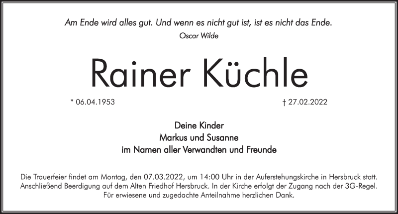  Traueranzeige für Rainer Küchle vom 05.03.2022 aus Hersbrucker Zeitung