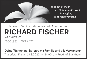 Traueranzeige von Richard Fischer von Der Bote