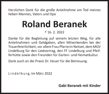 Traueranzeige von Roland Beranek von Der Bote