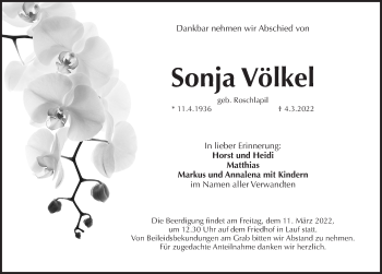 Traueranzeige von Sonja Völkel von Pegnitz-Zeitung