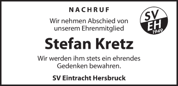 Traueranzeige von Stefan Kretz von Hersbrucker Zeitung