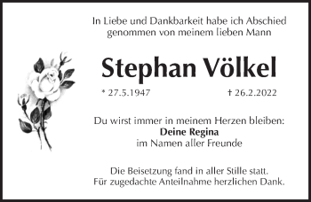 Traueranzeige von Stephan Völkel von Pegnitz-Zeitung