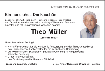 Traueranzeige von Theo Müller von Hersbrucker Zeitung