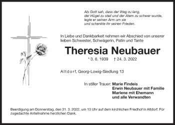 Traueranzeige von Theresia Neubauer von Der Bote