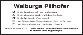 Traueranzeige von Walburga Pillhofer von Der Bote