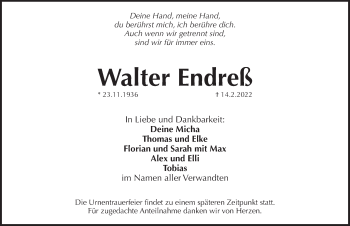 Traueranzeige von Walter Endreß von Pegnitz-Zeitung