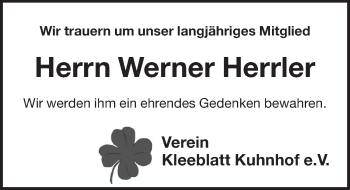 Traueranzeige von Werner Herrler von Pegnitz-Zeitung