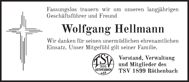  Traueranzeige für Wolfgang Hellmann vom 26.03.2022 aus Pegnitz-Zeitung