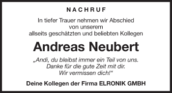 Traueranzeige von Andreas Neubert von Der Bote