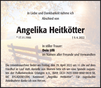 Traueranzeige von Angelika Heitkötter von Pegnitz-Zeitung