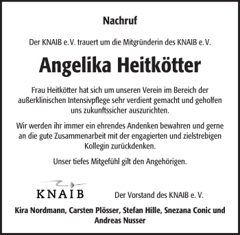 Traueranzeige von Angelika Heitkötter von Pegnitz-Zeitung