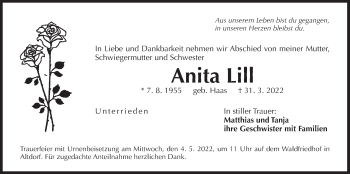 Traueranzeige von Anita Lill von Der Bote