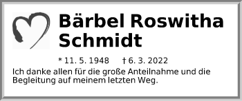 Traueranzeige von Bärbel Roswitha Schmidt von Der Bote