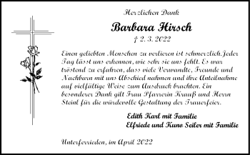 Traueranzeige von Barbara Hirsch von Der Bote