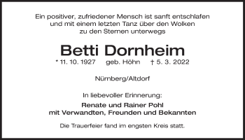 Traueranzeige von Betti Dornheim von Der Bote