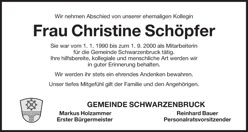  Traueranzeige für Christine Schöpfer vom 06.04.2022 aus Der Bote