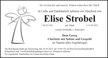 Traueranzeige von Elise Strobel von Pegnitz-Zeitung