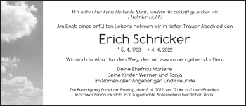 Traueranzeige von Erich Schricker von Der Bote