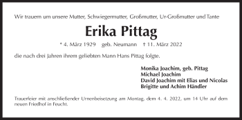 Traueranzeige von Erika Pittag von Der Bote
