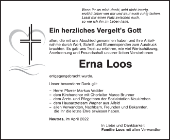 Traueranzeige von Erna Loos von Hersbrucker Zeitung