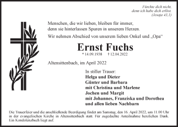 Traueranzeige von Ernst Fuchs von Hersbrucker Zeitung