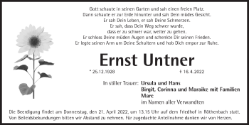 Traueranzeige von Ernst Untner von Pegnitz-Zeitung