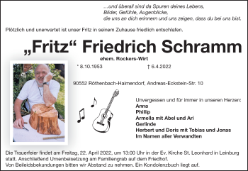 Traueranzeige von Friedrich Schramm von Pegnitz-Zeitung