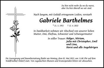 Traueranzeige von Gabriele Barthelmes von Der Bote