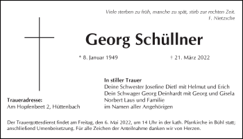 Traueranzeige von Georg Schüllner von Pegnitz-Zeitung