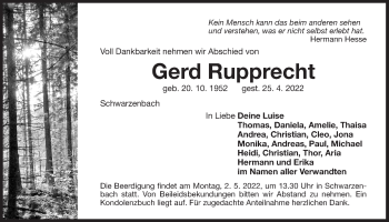 Traueranzeige von Gerd Rupprecht von Der Bote