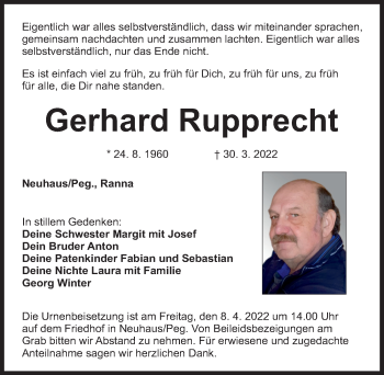Traueranzeige von Gerhard Rupprecht von Hersbrucker Zeitung