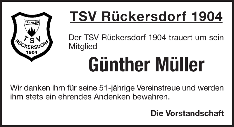  Traueranzeige für Günther Müller vom 09.04.2022 aus Pegnitz-Zeitung