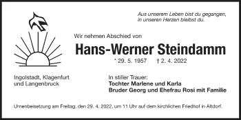Traueranzeige von Hans-Werner Steindamm von Der Bote