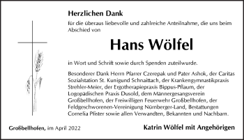 Traueranzeige von Hans Wölfel von Pegnitz-Zeitung