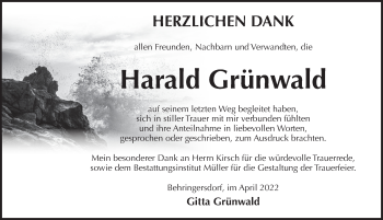 Traueranzeige von Harald Grünwald von Pegnitz-Zeitung