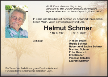Traueranzeige von Helmut Schmer von Der Bote