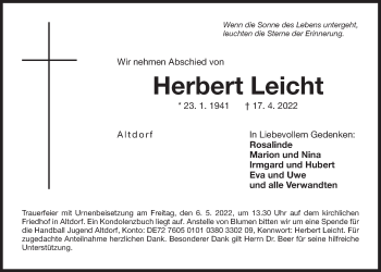 Traueranzeige von Herbert Leicht von Der Bote