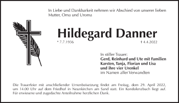 Traueranzeige von Hildegard Danner von Pegnitz-Zeitung