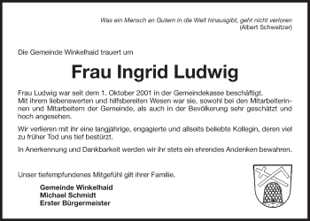Traueranzeige von Ingrid Ludwig von Der Bote
