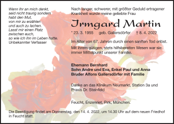 Traueranzeige von Irmgard Martin von Der Bote
