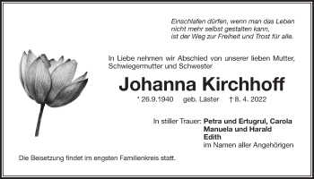 Traueranzeige von Johanna Kirchhoff von Der Bote