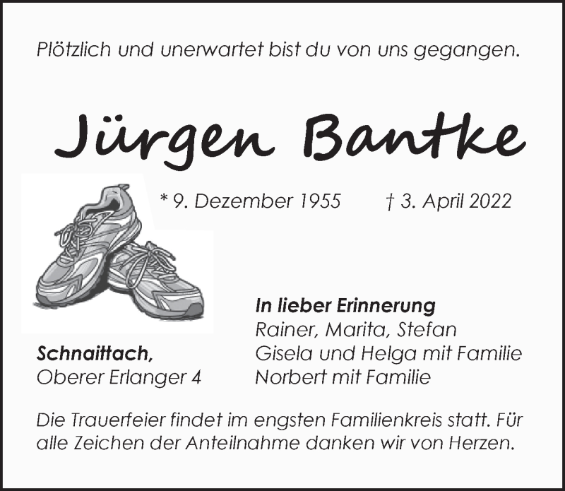  Traueranzeige für Jürgen Bantke vom 16.04.2022 aus Pegnitz-Zeitung