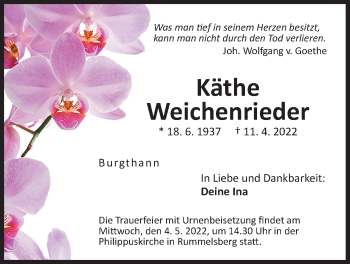 Traueranzeige von Käthe Weichenrieder von Der Bote