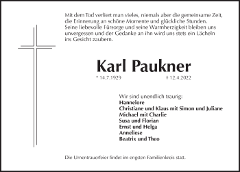 Traueranzeige von Karl Paukner von Pegnitz-Zeitung