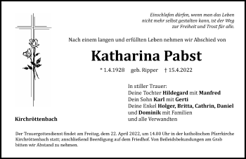 Traueranzeige von Katharina Pabst von Pegnitz-Zeitung